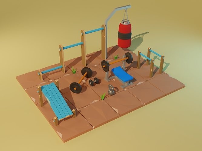 Street Gym Scene  Low-poly 3D model
