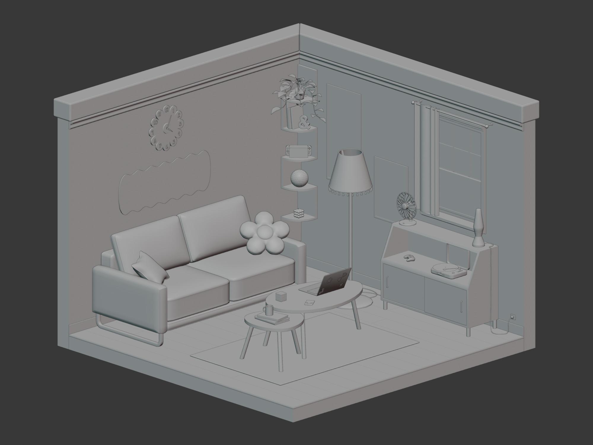Living room Low-poly 3D model_1