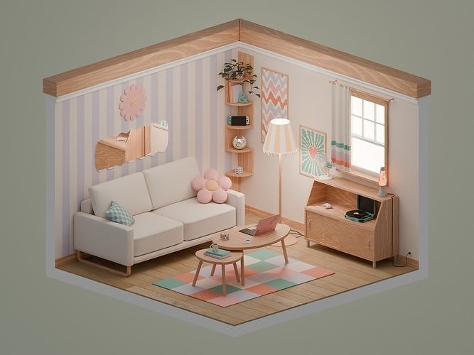 Living room Low-poly 3D model