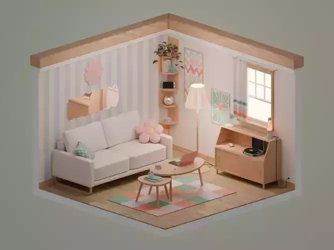 Living room Low-poly 3D model