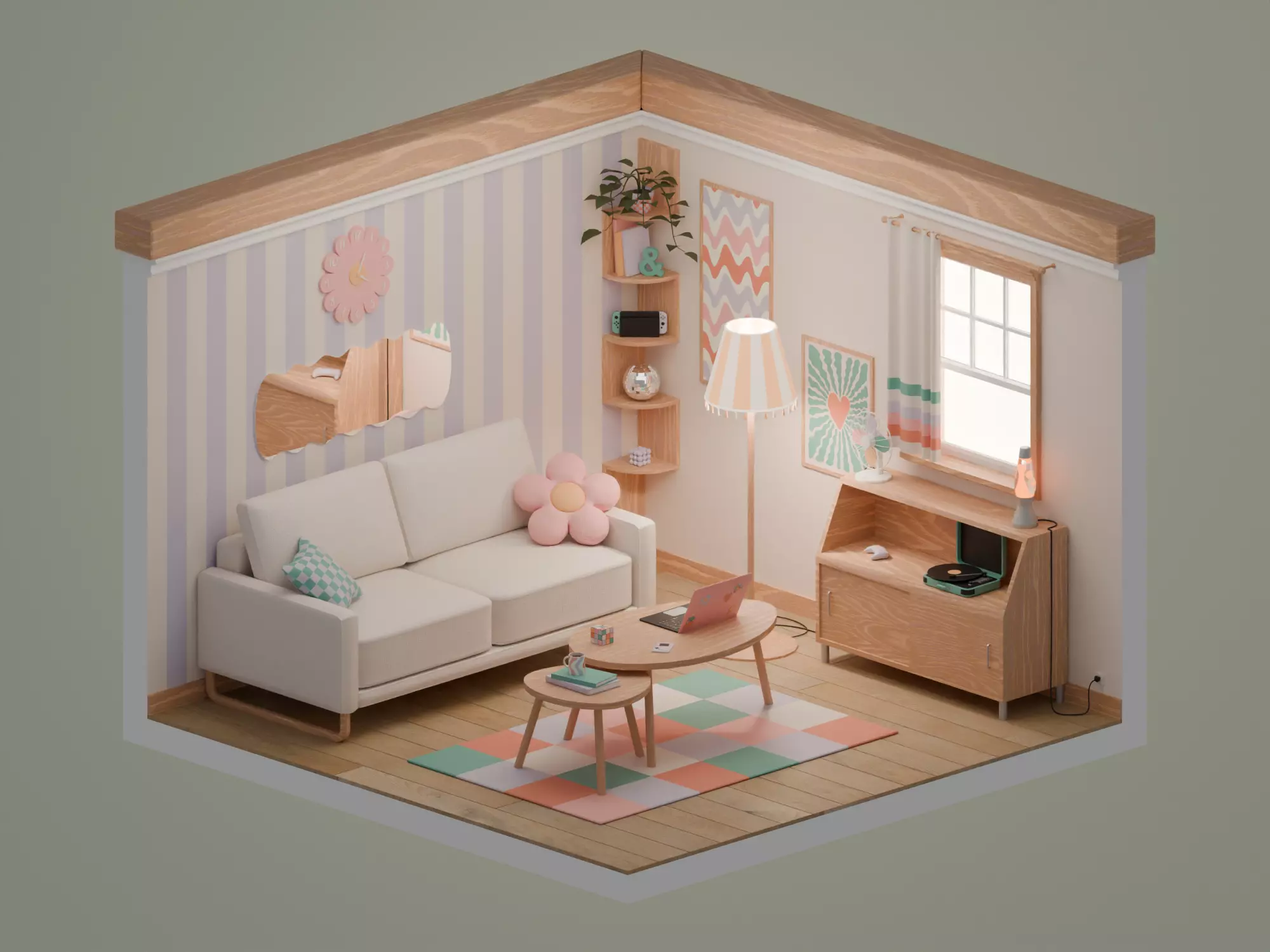 Living room Low-poly 3D model_0