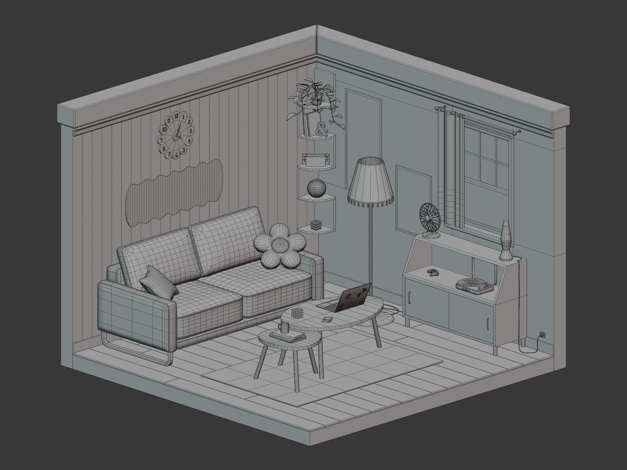 Living room Low-poly 3D model_2