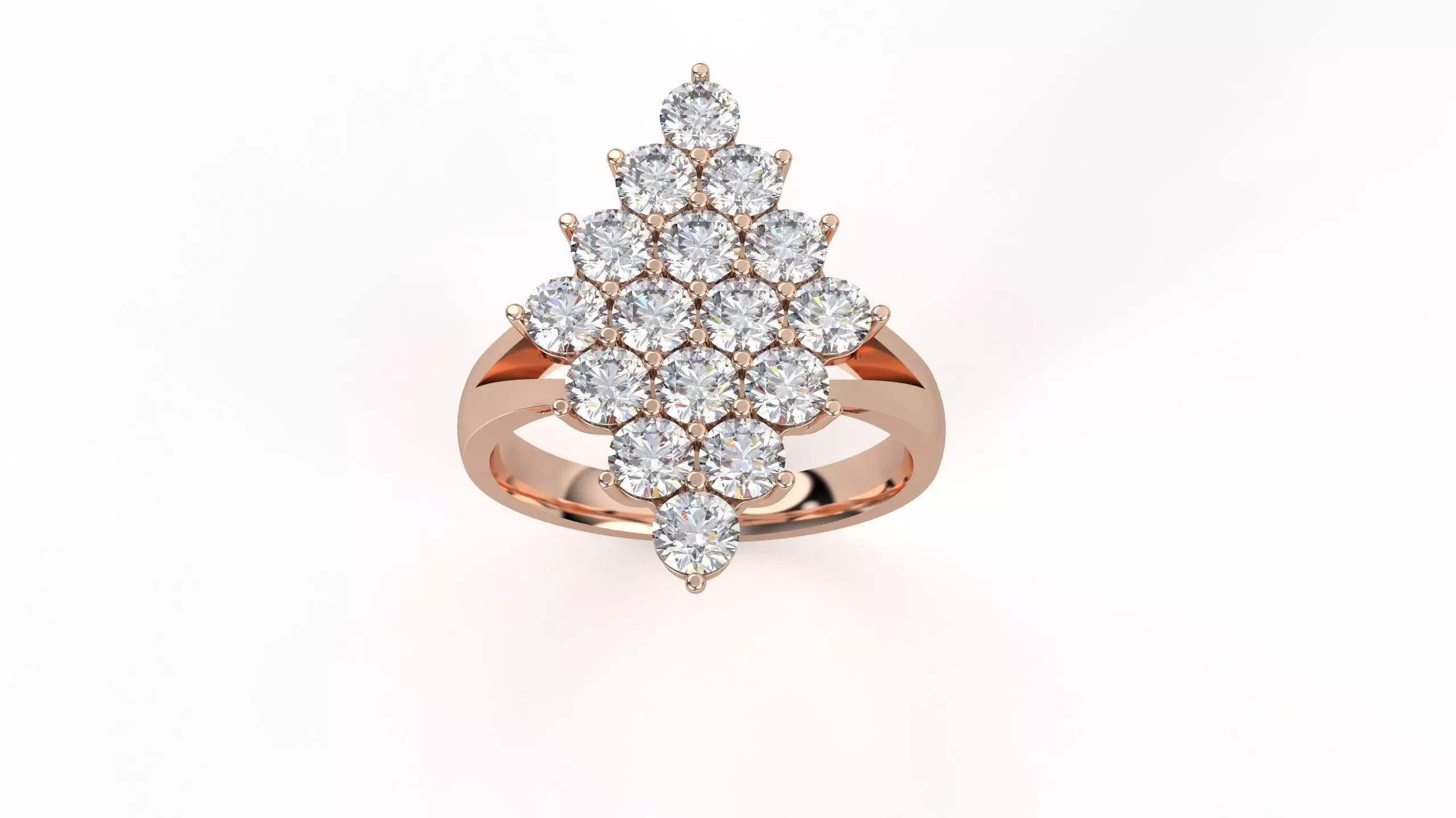 Cluster Diamond Head Mens Ring 3dm stl renders details 3D print model