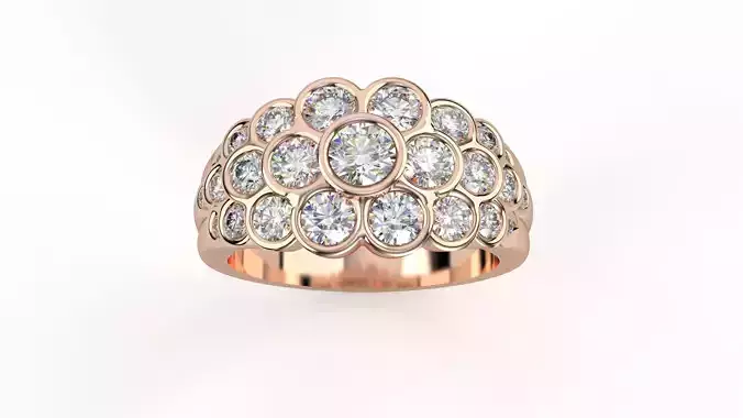 Flower Diamond Head Mens Ring 3dm stl renders details 3D print model