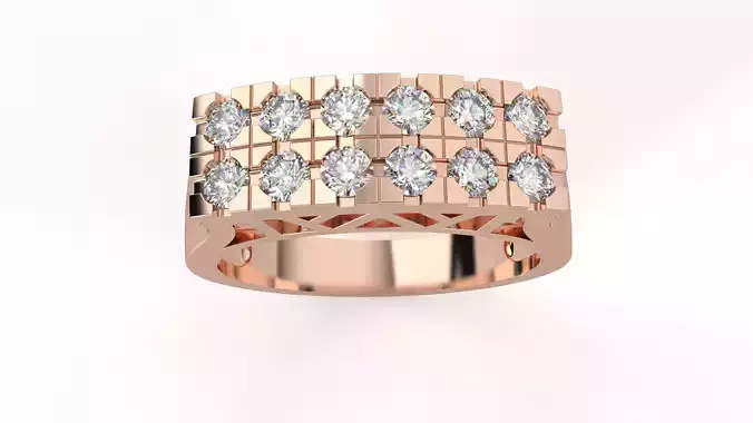 Dual Line Diamond Head Mens Ring 3dm stl renders details 3D print model