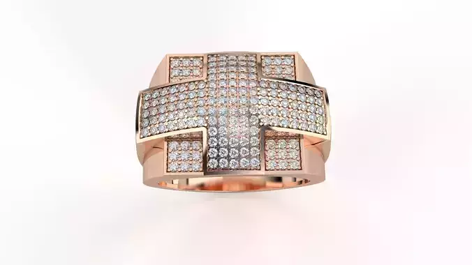 Jesus Cross Diamond Head Mens Ring 3dm stl renders details 3D print model