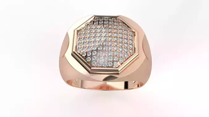  Octagonal Diamond Head Mens Ring 3dm stl renders details 3D print model