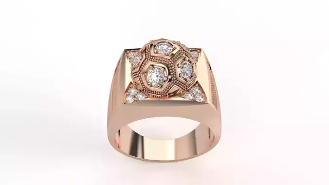 Foot Ball Diamond Head Mens Ring 3dm stl renders details 3D print model