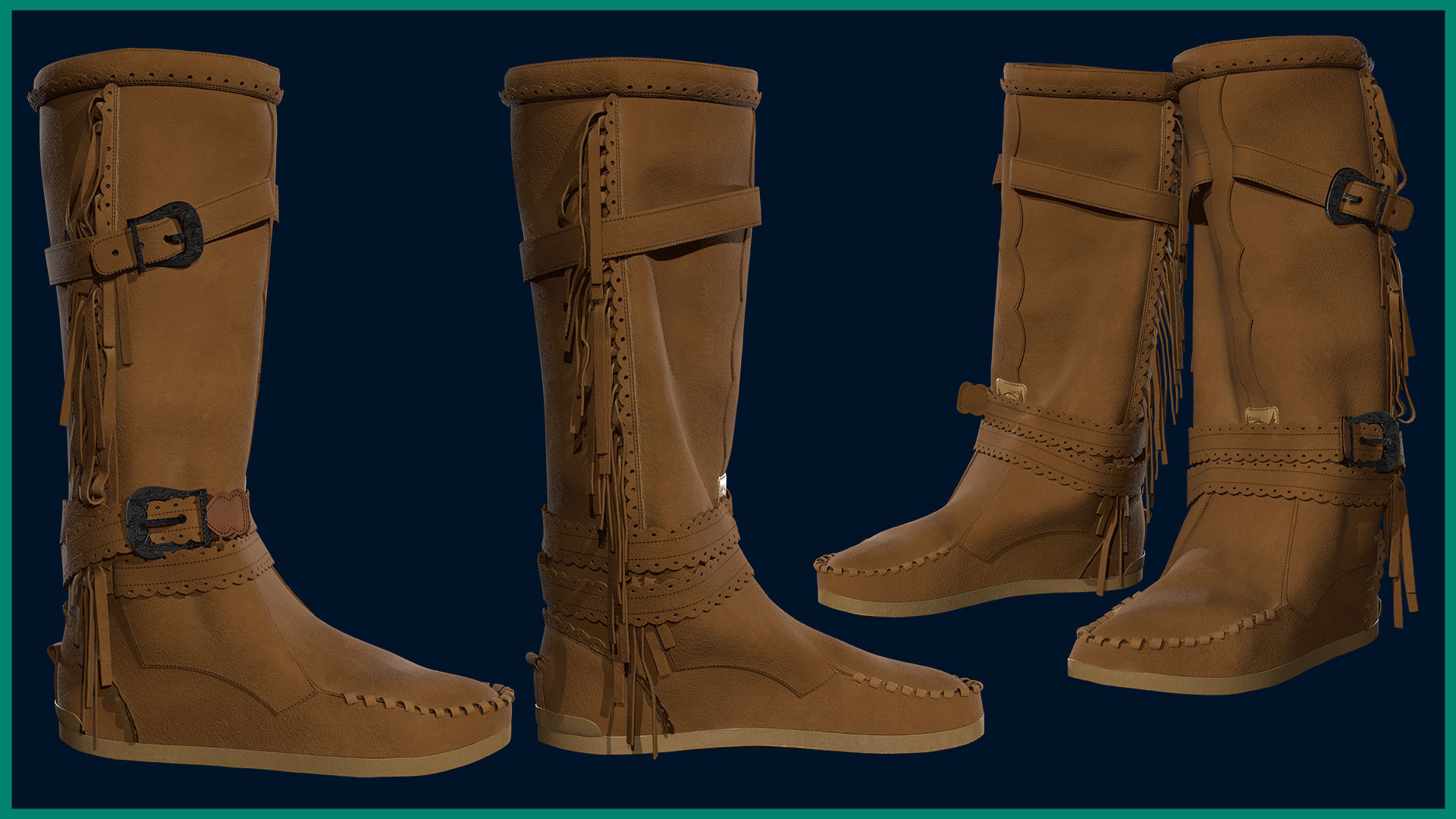 female Indian boot with texture 3D model_2