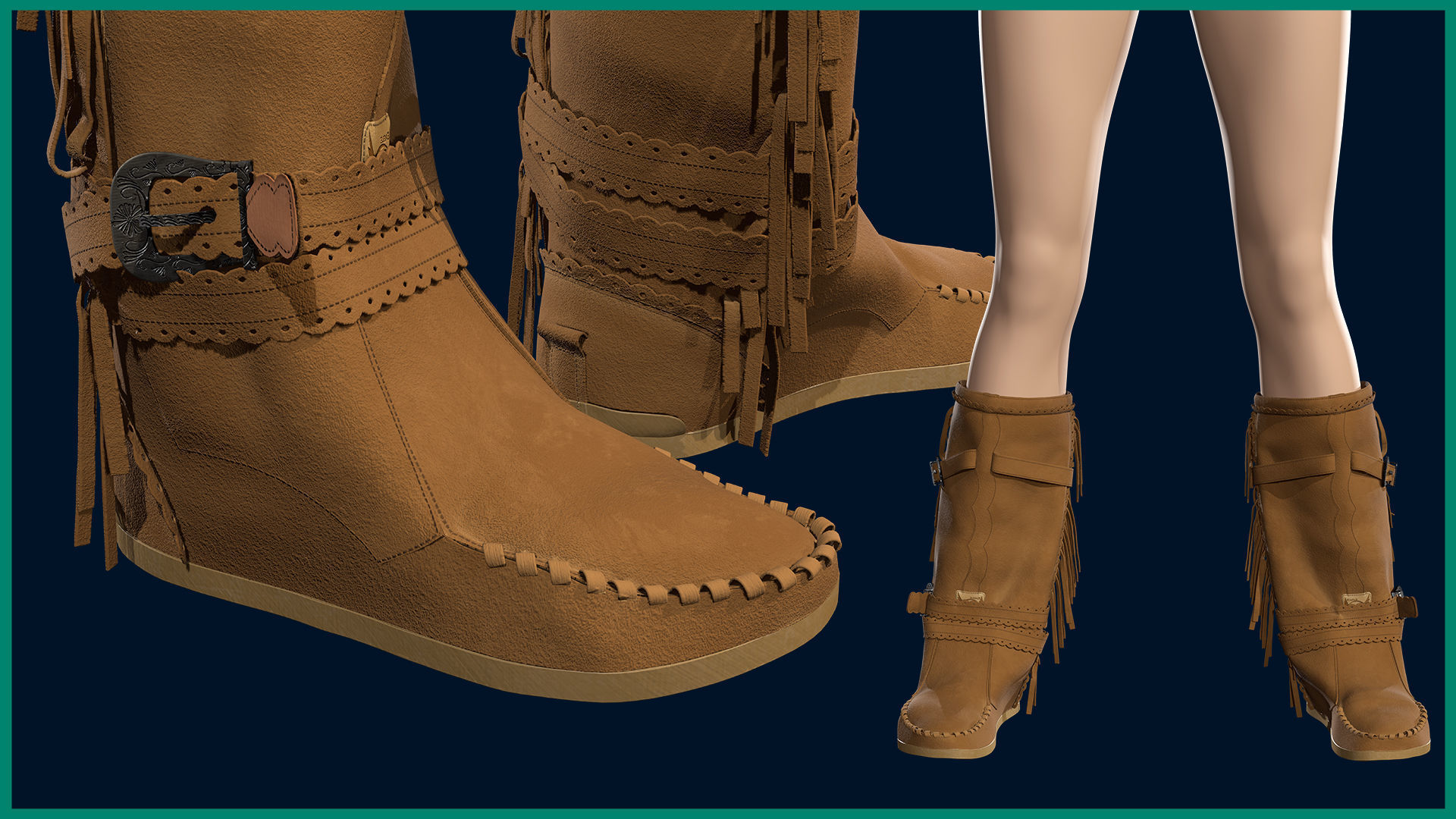 female Indian boot with texture 3D model_3