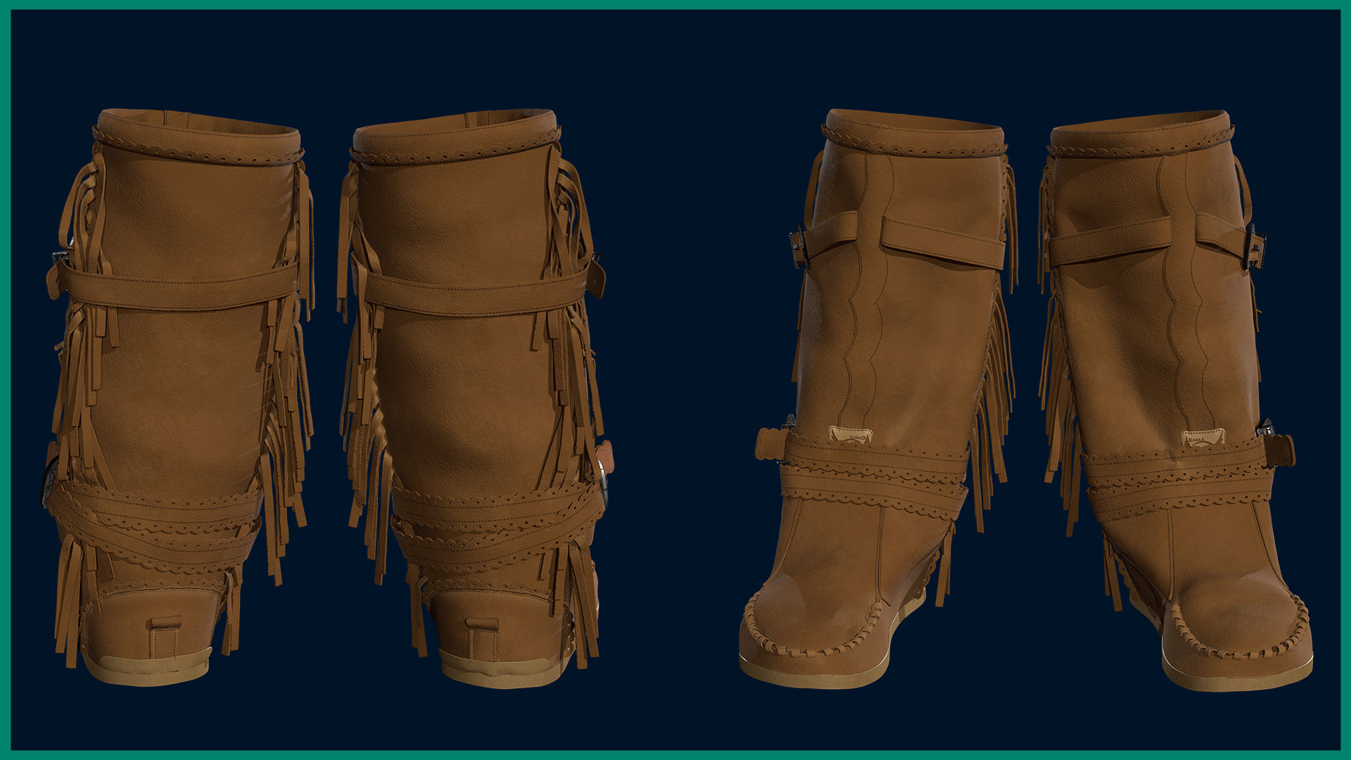 female Indian boot with texture 3D model_1
