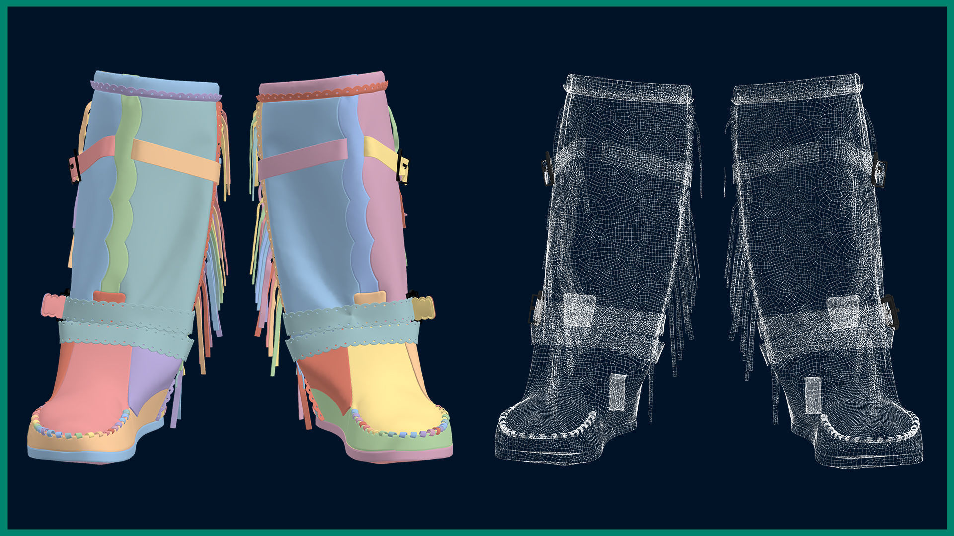 female Indian boot with texture 3D model_4