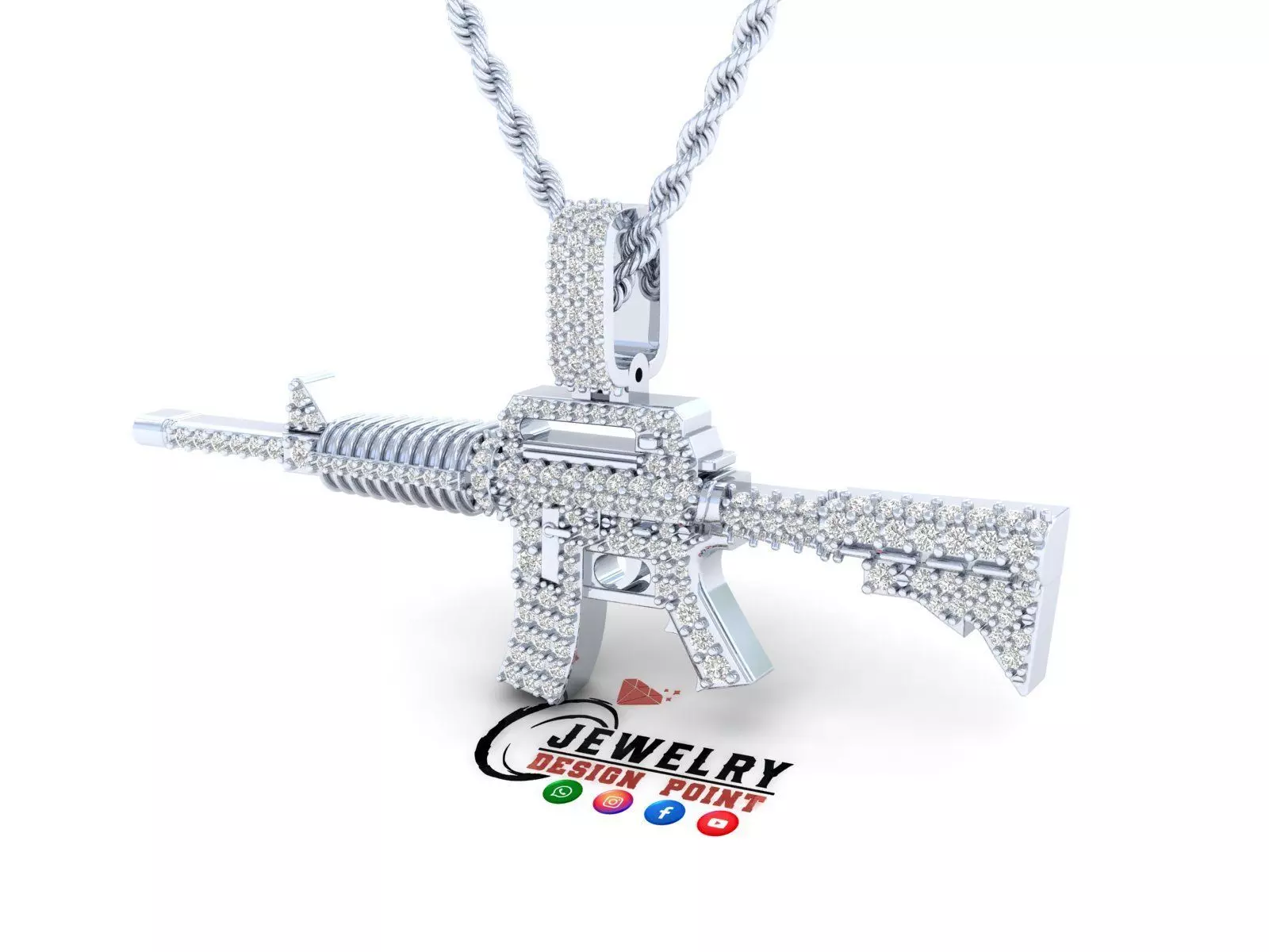 Custom M16 Gun Diamond Pendant - Weapon Diamond Necklace 3D print model