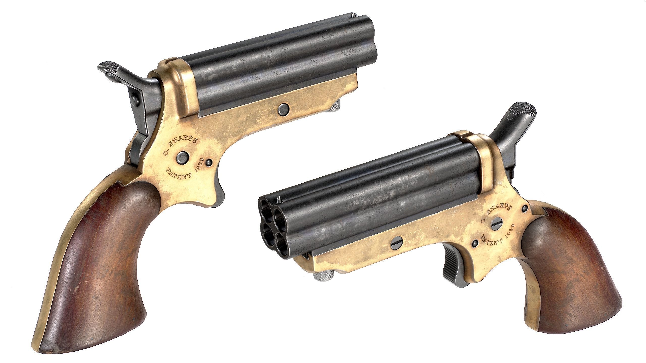 PBR Sharps Pepperbox Derringer Low-poly 3D model_1