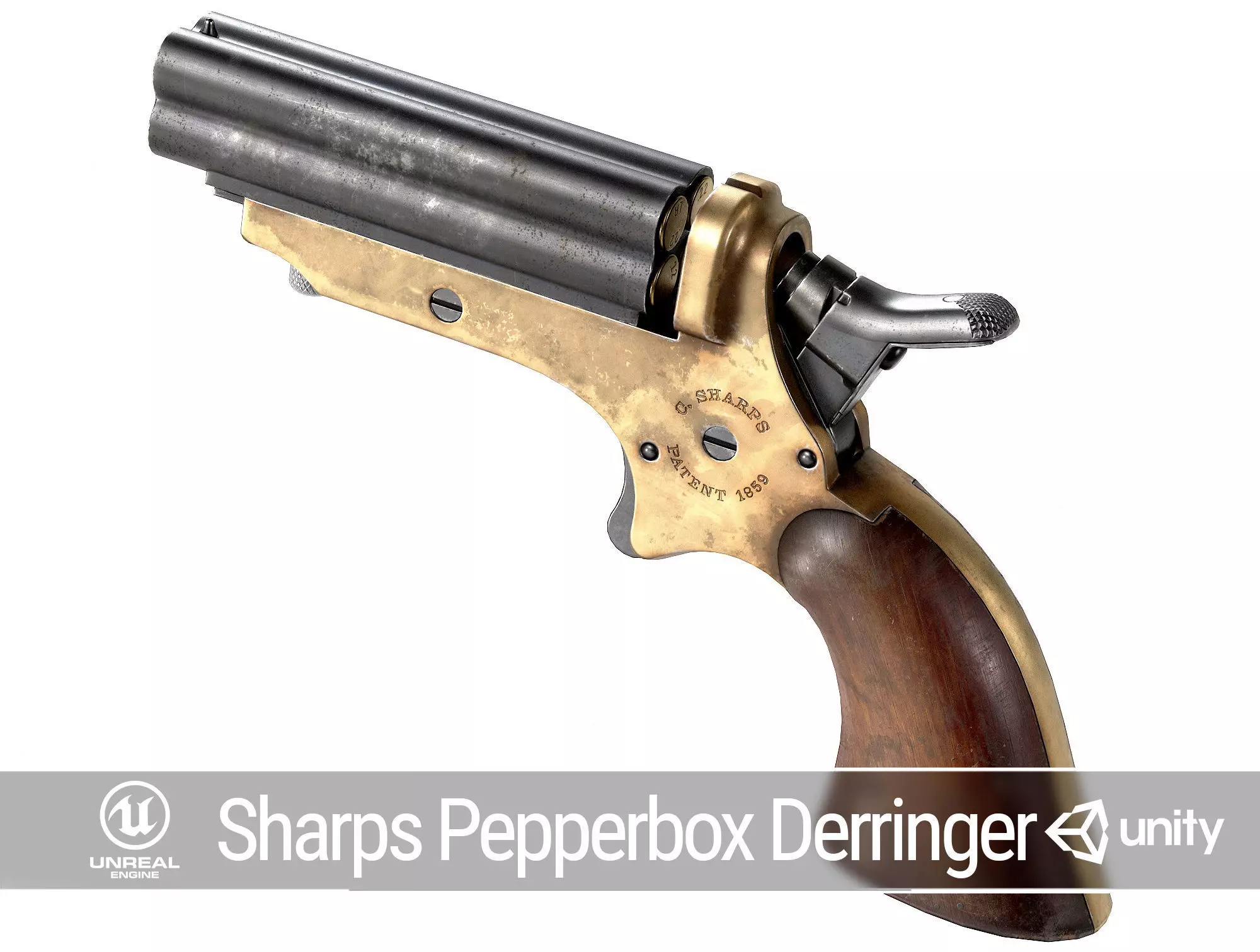 PBR Sharps Pepperbox Derringer Low-poly 3D model_0