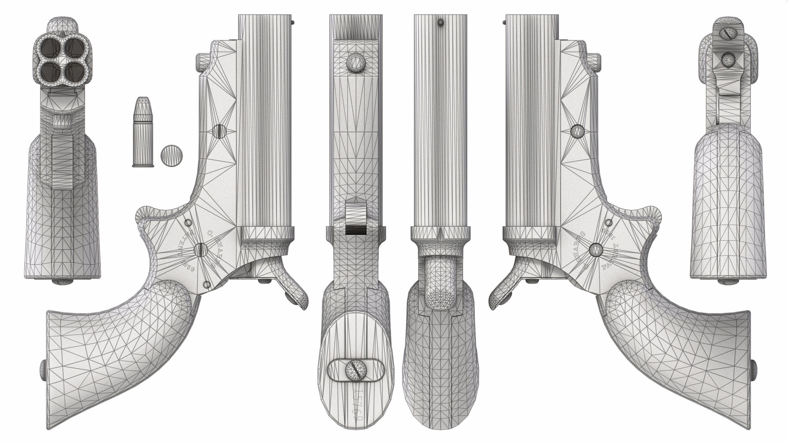 PBR Sharps Pepperbox Derringer Low-poly 3D model_5
