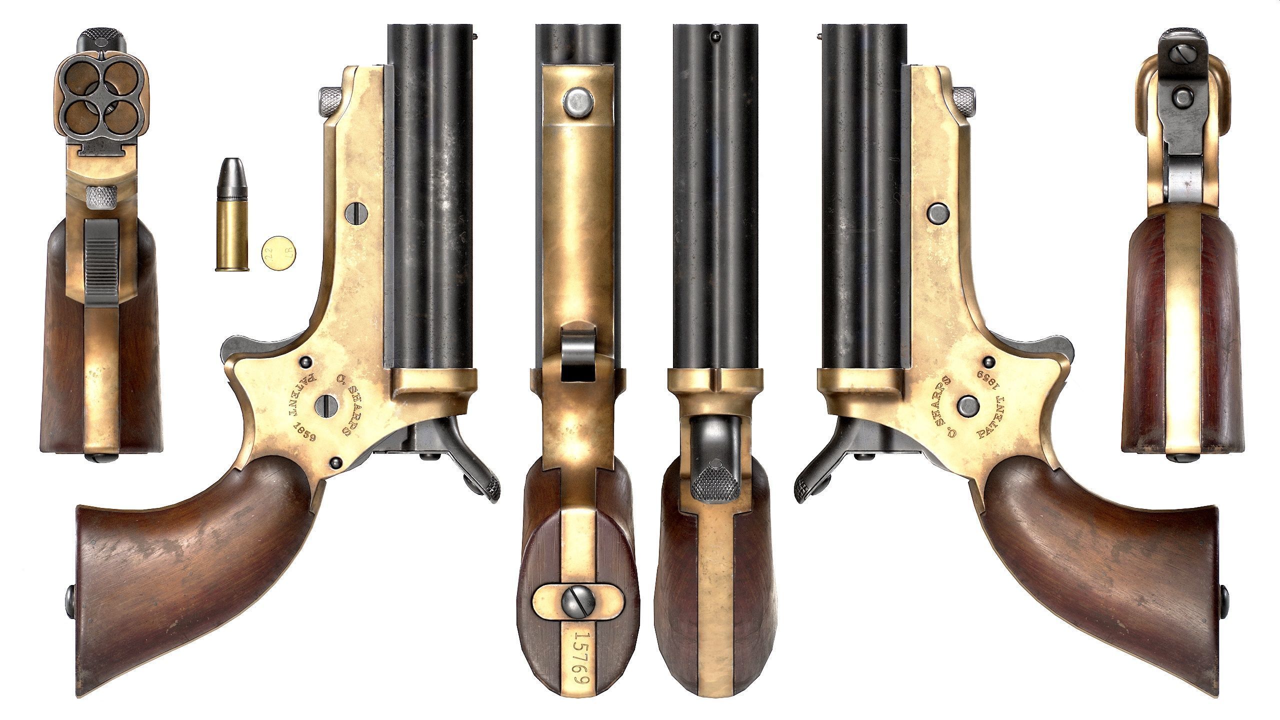 PBR Sharps Pepperbox Derringer Low-poly 3D model_4