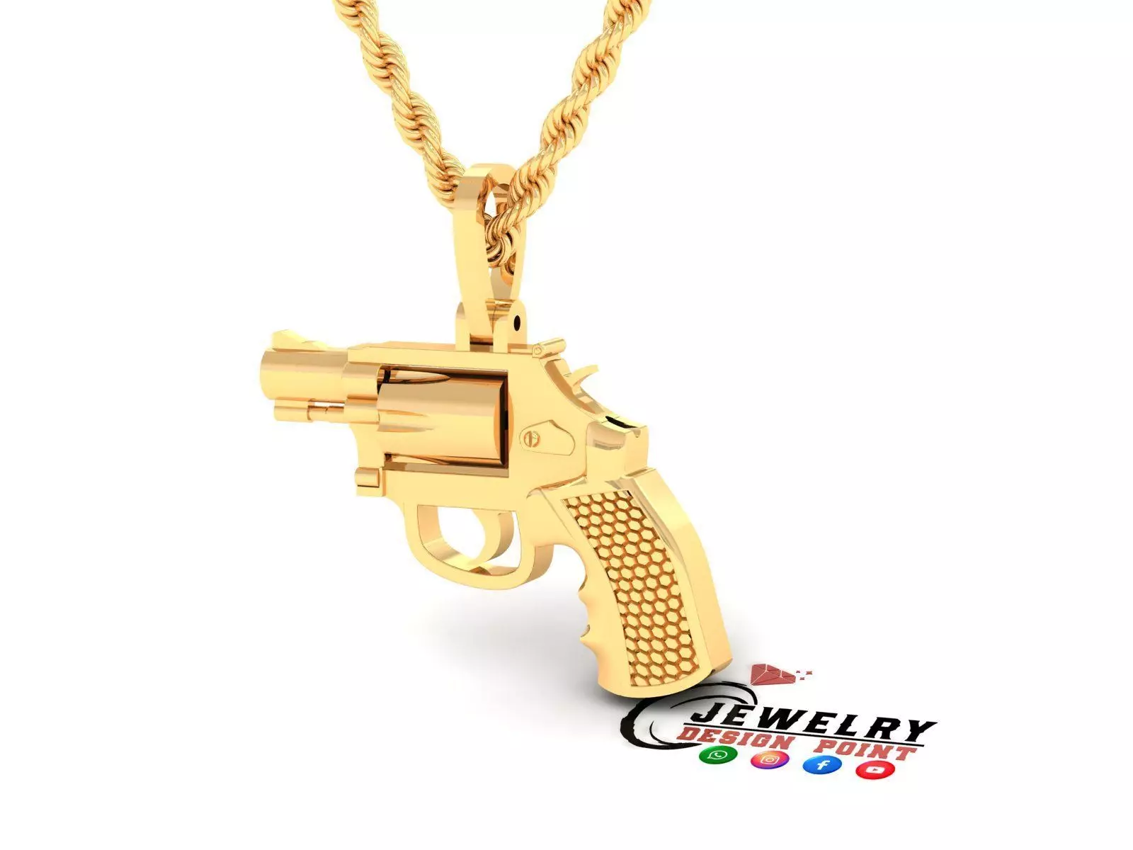 Custom Revolver Gun Diamond Pendant - Weapon Diamond Necklace 3D print model