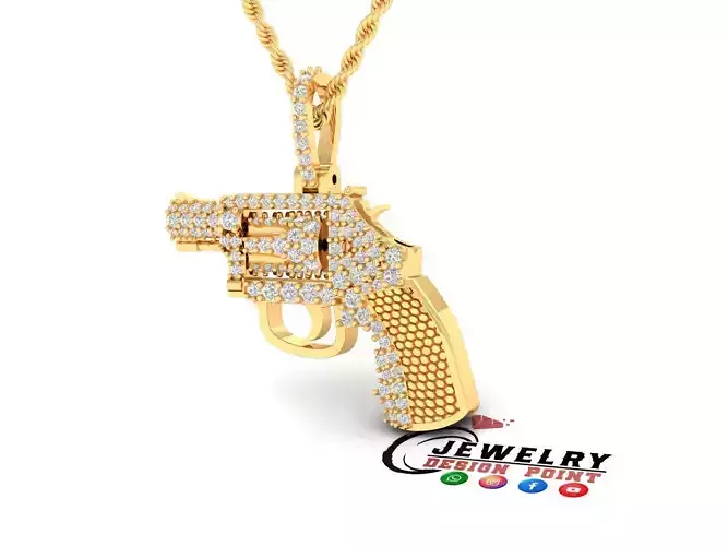 Custom Revolver Gun Diamond Pendant - Weapon Diamond Necklace