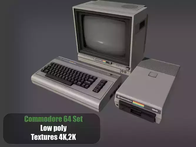 Commodore 64 Set Low-poly 3D model