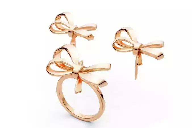 Ribbon ring and earrings 3D print model