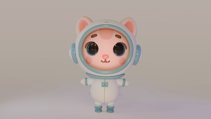 Cartoon Cat in Space Suit Low-poly 3D model