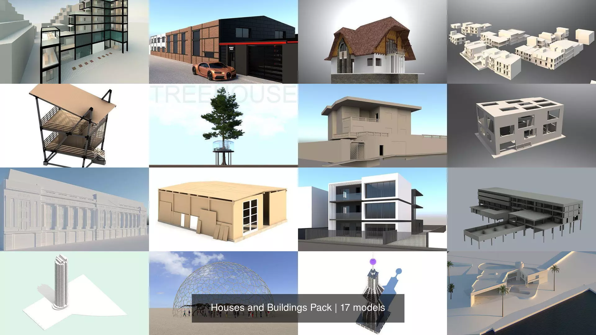 Houses and Buildings Pack 3D Model Collection_0
