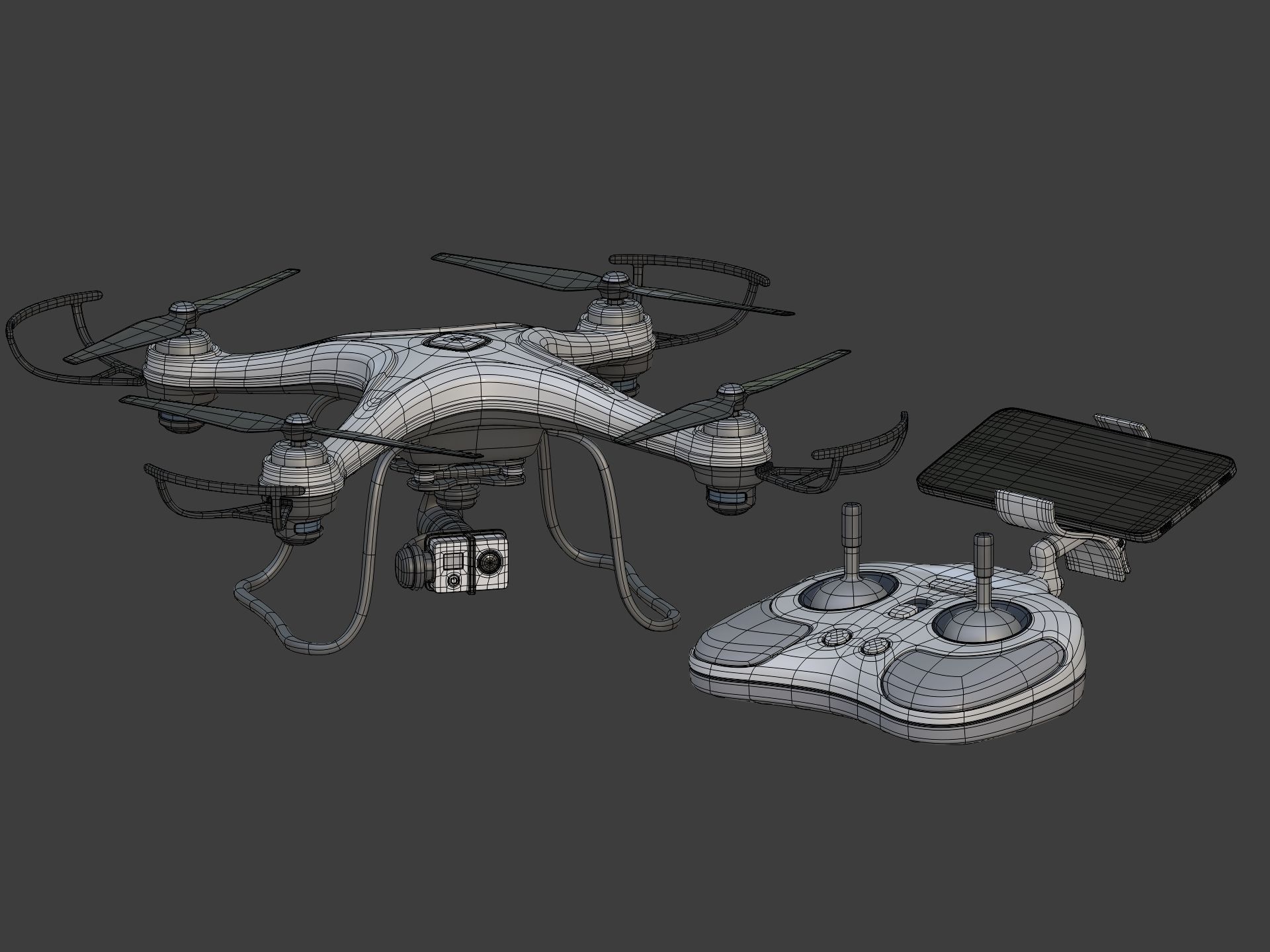 Generic Quadcopter Drone Low-poly 3D model_6