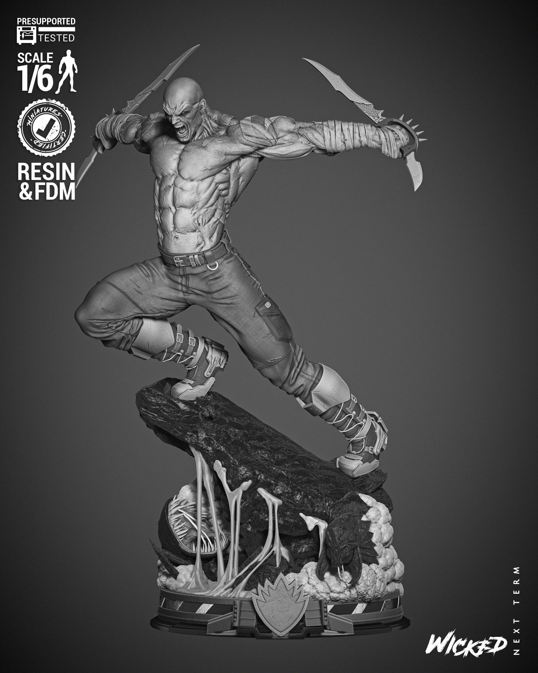 Wicked Marvel Drax Sculpture 3D print model_4