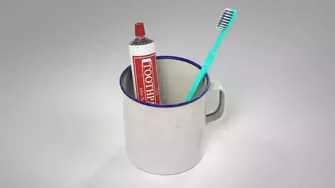 Mug set with Toothbrush and Toothpaste Low-poly 3D model