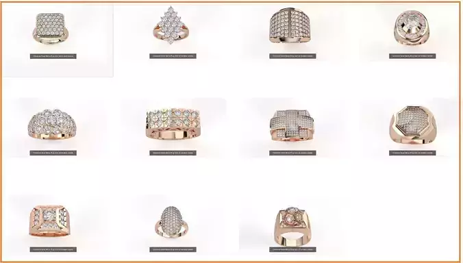 11 Diamond Head Mens Ring 3dm stl renders details 3D Model Collection