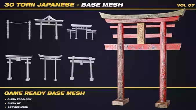 30 Torii Japanese Base Mesh - VOL 07 - Game Ready