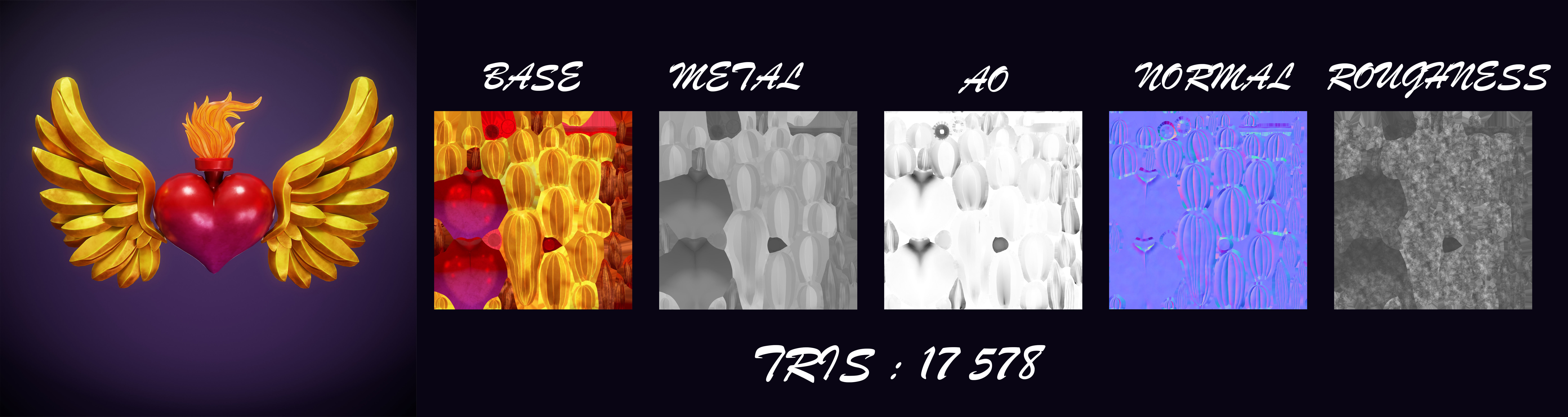 Torch and Burning Heart  Low-poly 3D model_2