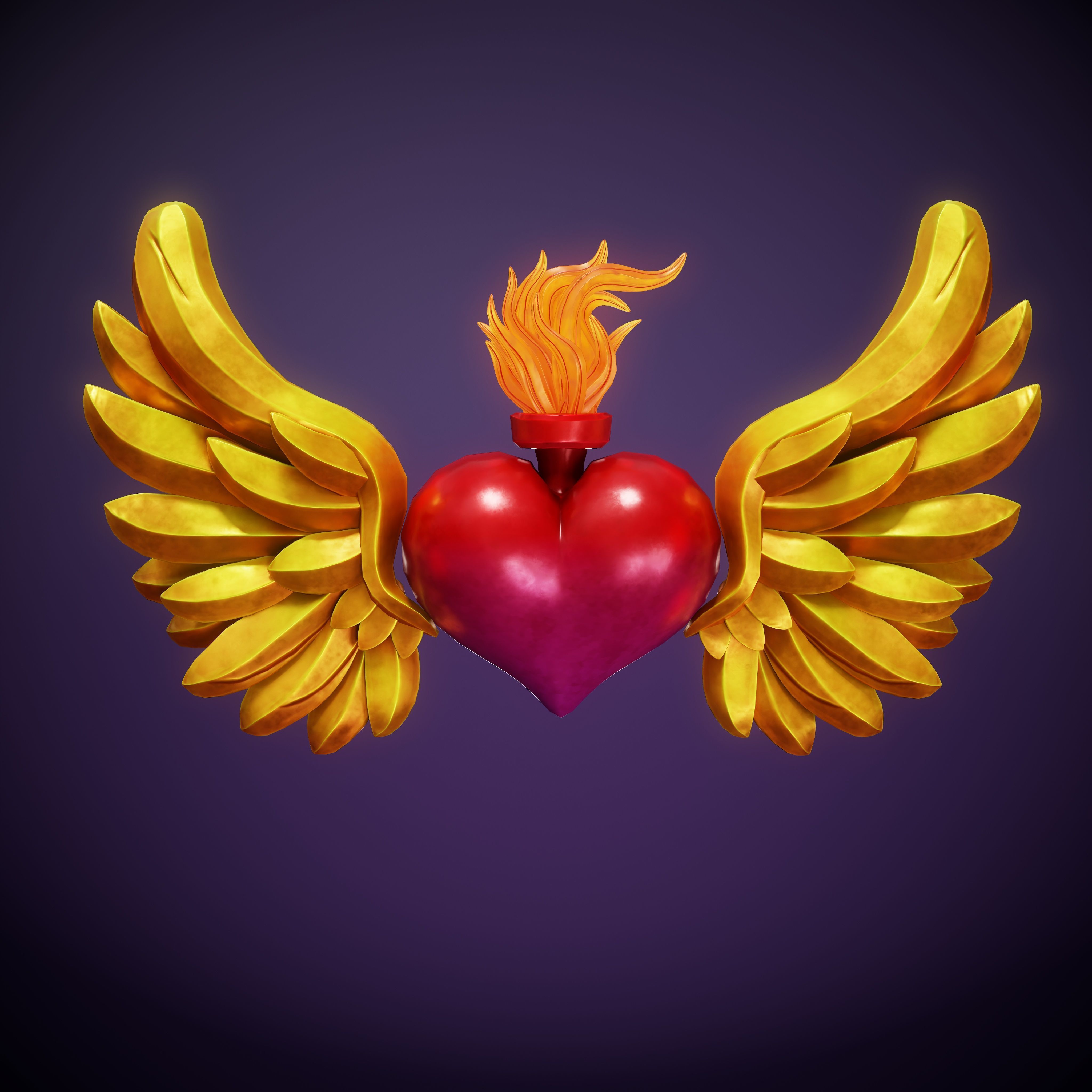 Torch and Burning Heart  Low-poly 3D model_1