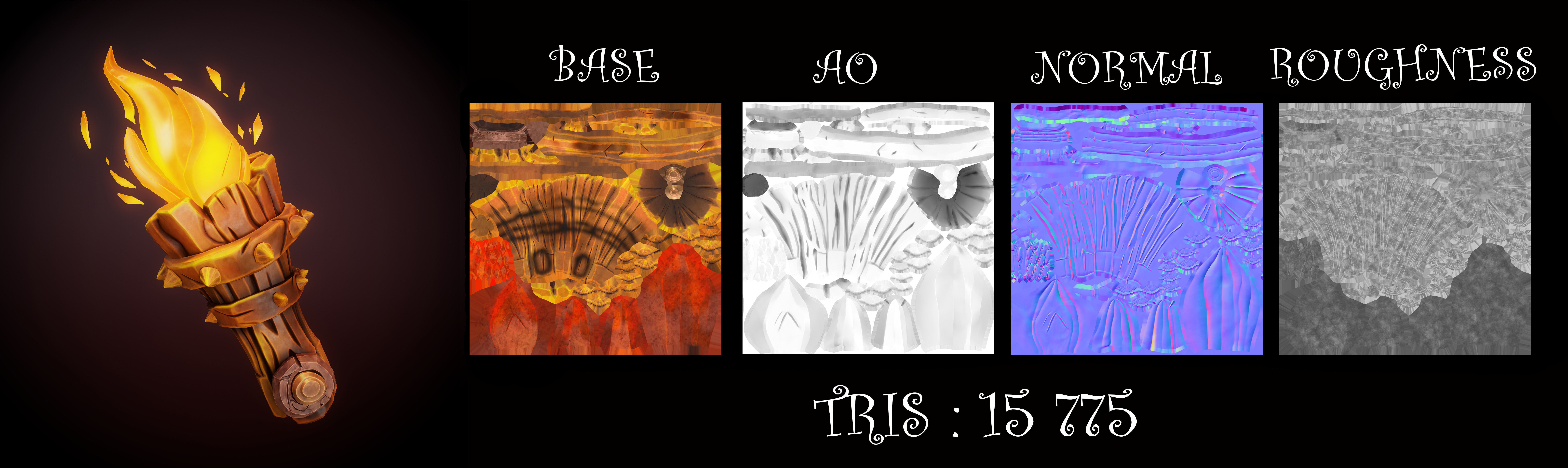 Torch and Burning Heart  Low-poly 3D model_3