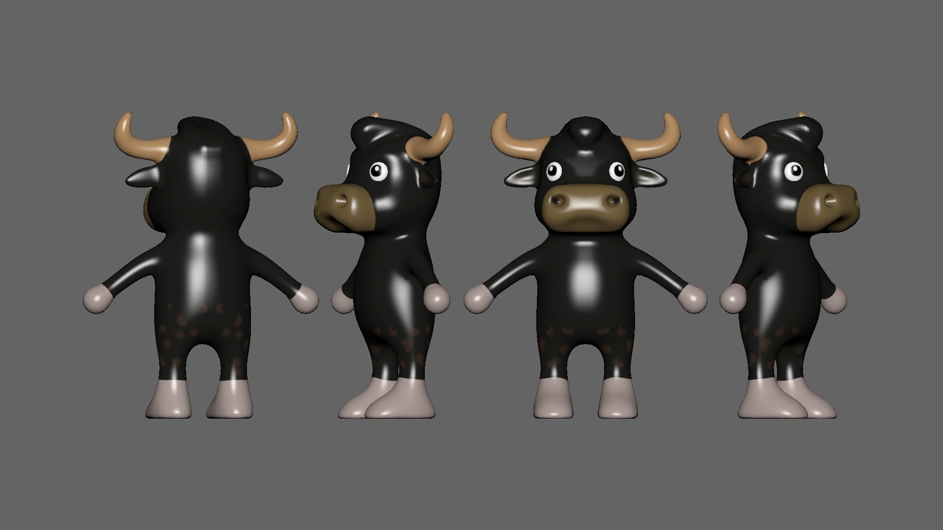 High-Quality 3D Cute Bull Animated For Games Low-poly 3D model_11