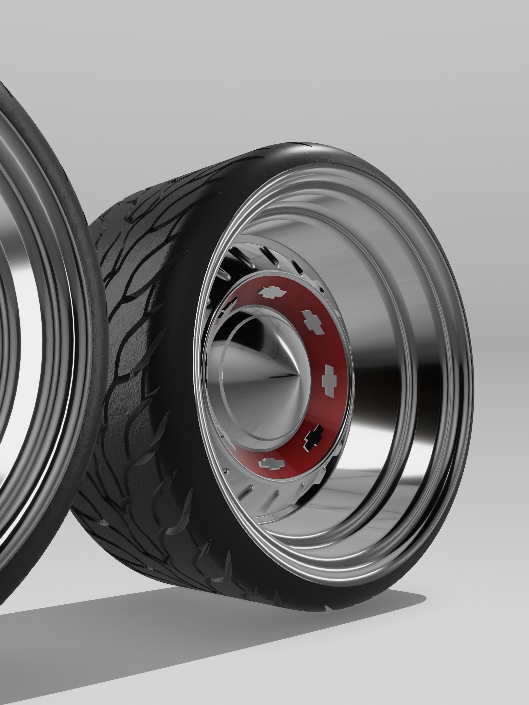 20inch Billet 1955 Chev Hubcap Wheels n Tires 2x Offsets 3D print model_3