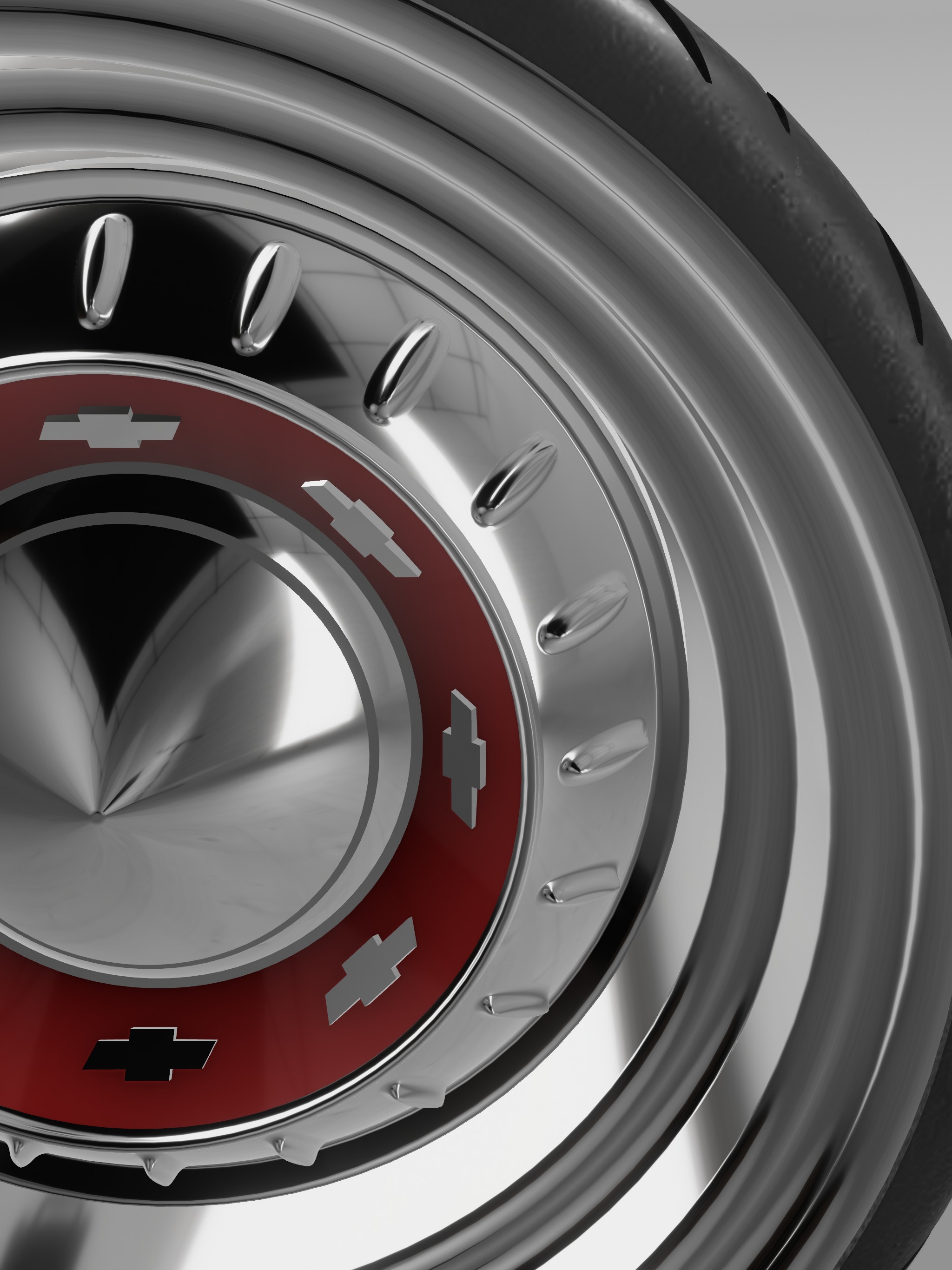 20inch Billet 1955 Chev Hubcap Wheels n Tires 2x Offsets 3D print model_6