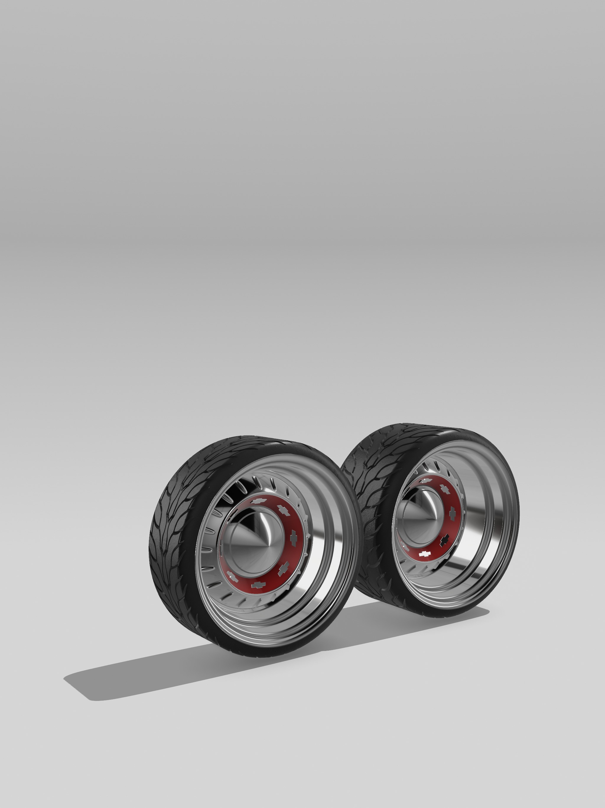 20inch Billet 1955 Chev Hubcap Wheels n Tires 2x Offsets 3D print model_1