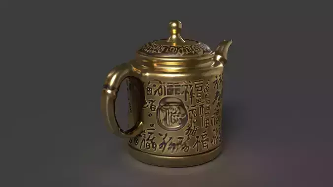 Chinese golden fu  teapot figure  Low-poly 3D model