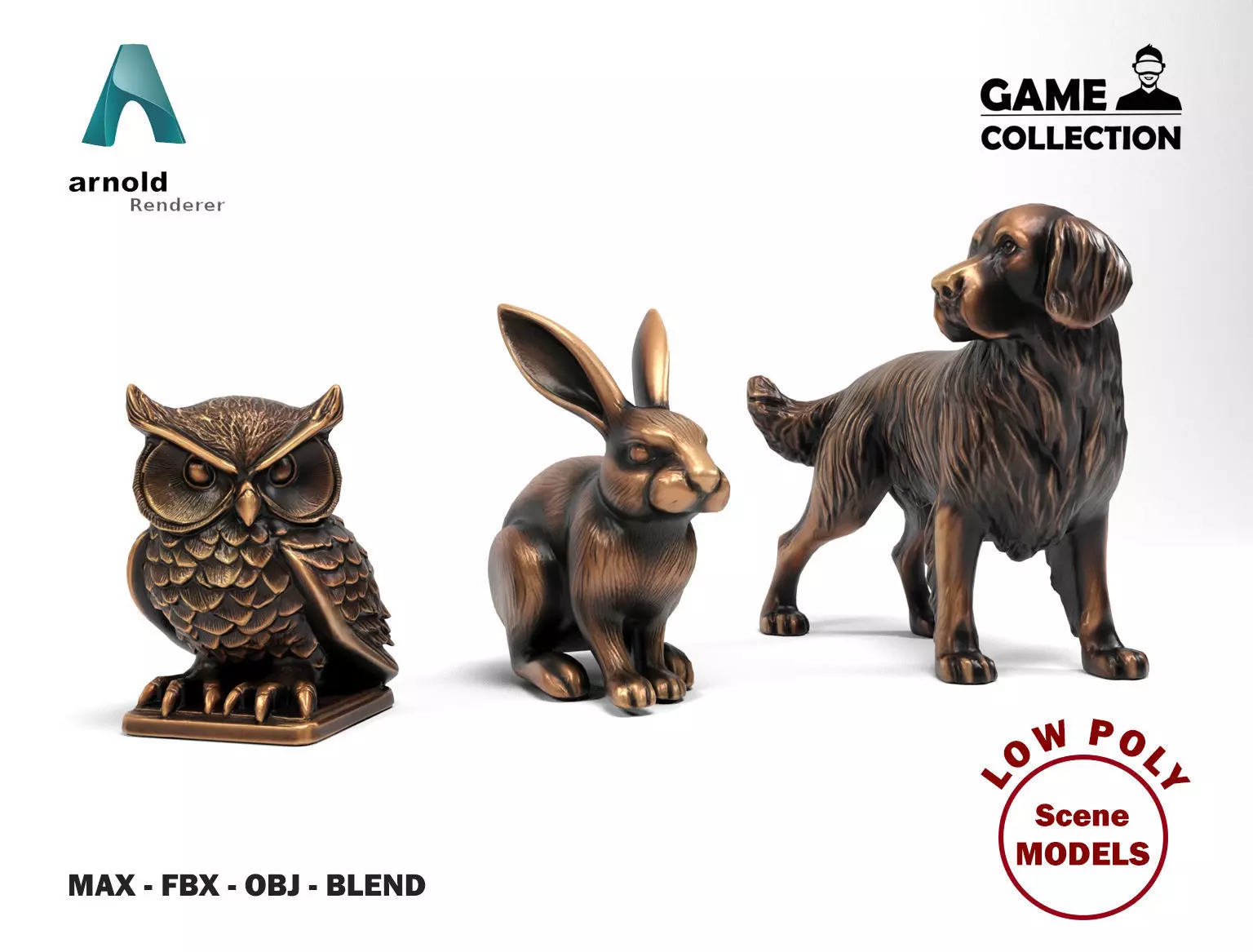 Animal metal figures 2 Low-poly 3D model_0