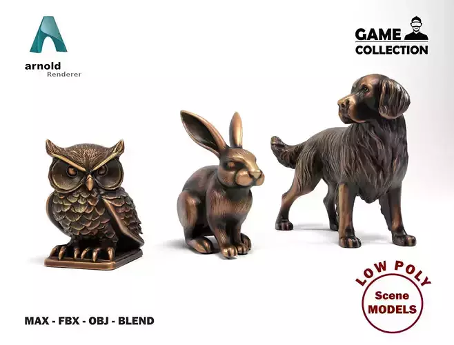 Animal metal figures 2 Low-poly 3D model