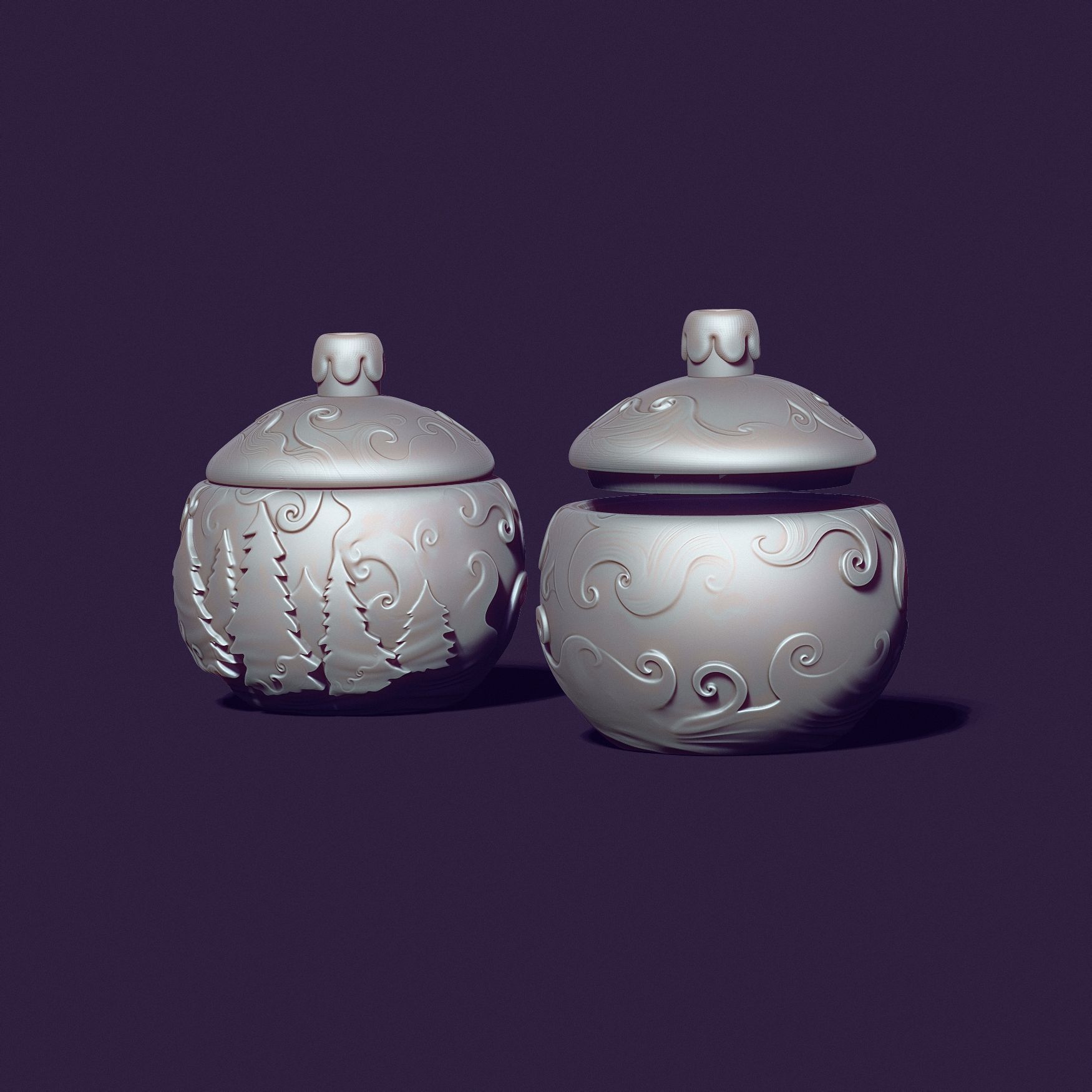 Christmas ball candle holder with Christmas trees and snowstorm 3D print model_8