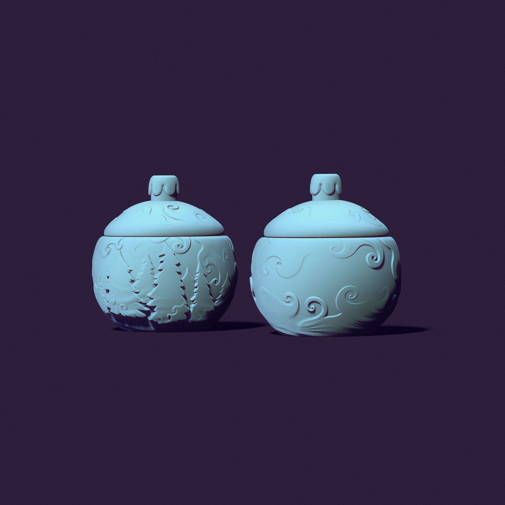 Christmas ball candle holder with Christmas trees and snowstorm 3D print model_10