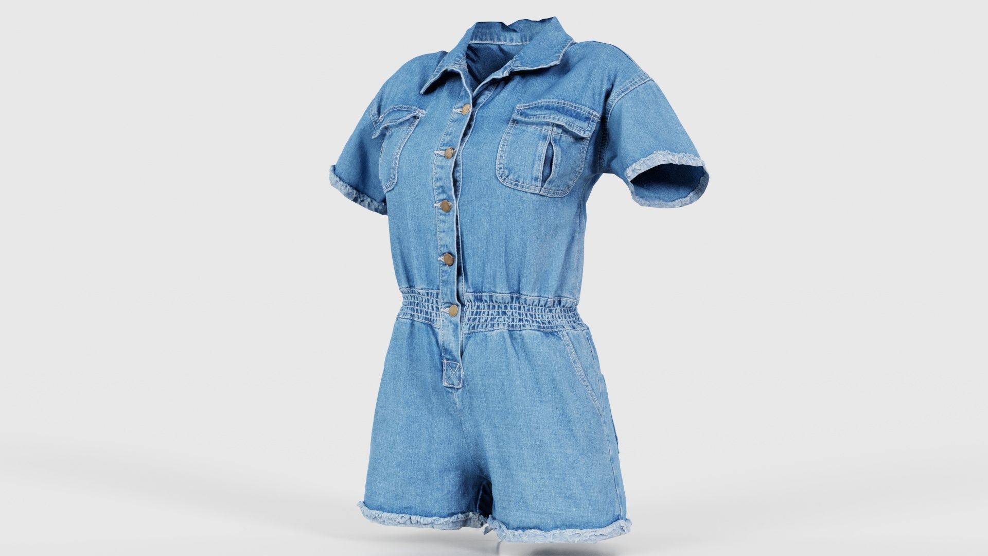 Buttoned Jeans Romper Low-poly 3D model_26