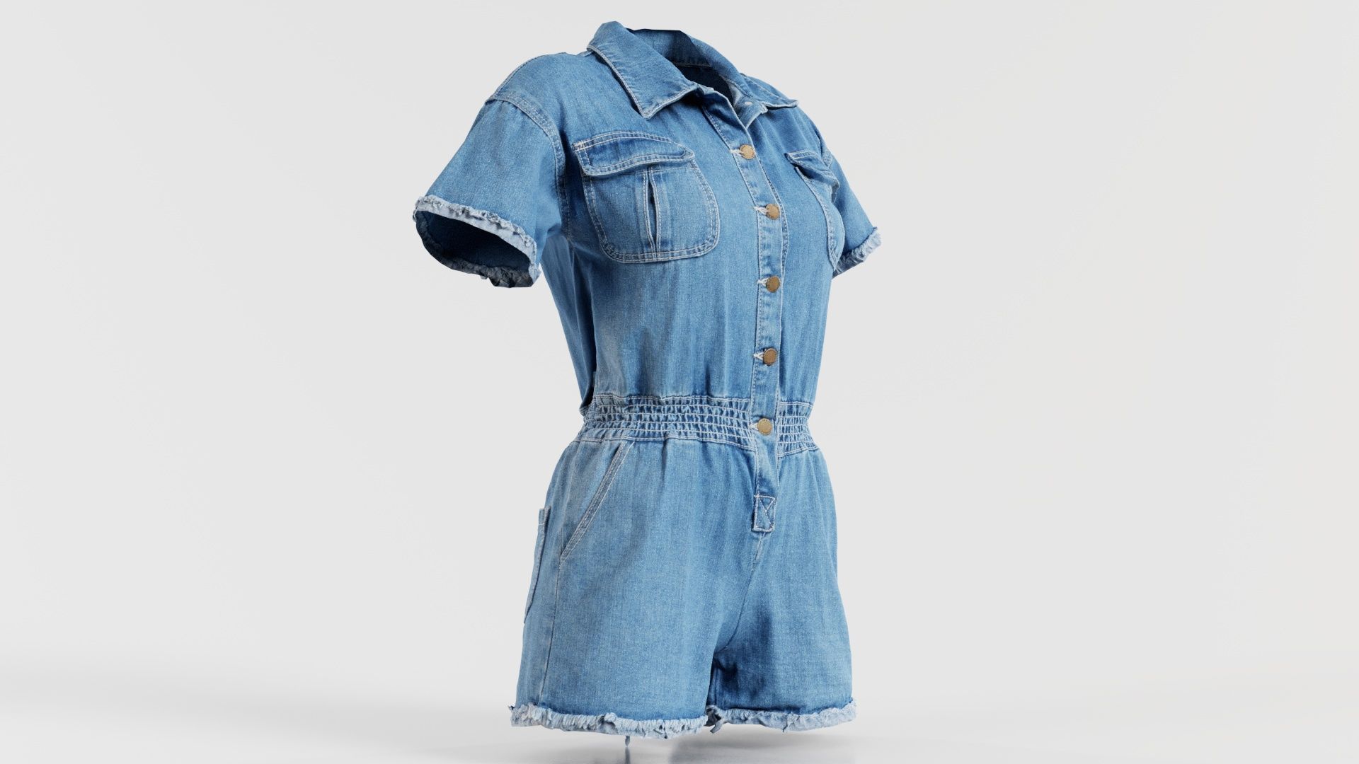 Buttoned Jeans Romper Low-poly 3D model_7