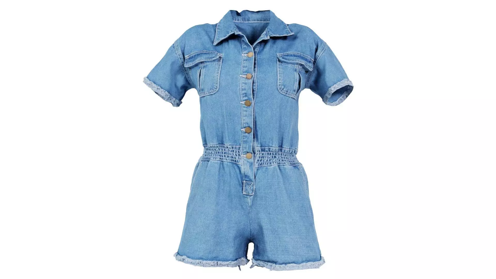 Buttoned Jeans Romper Low-poly 3D model_0