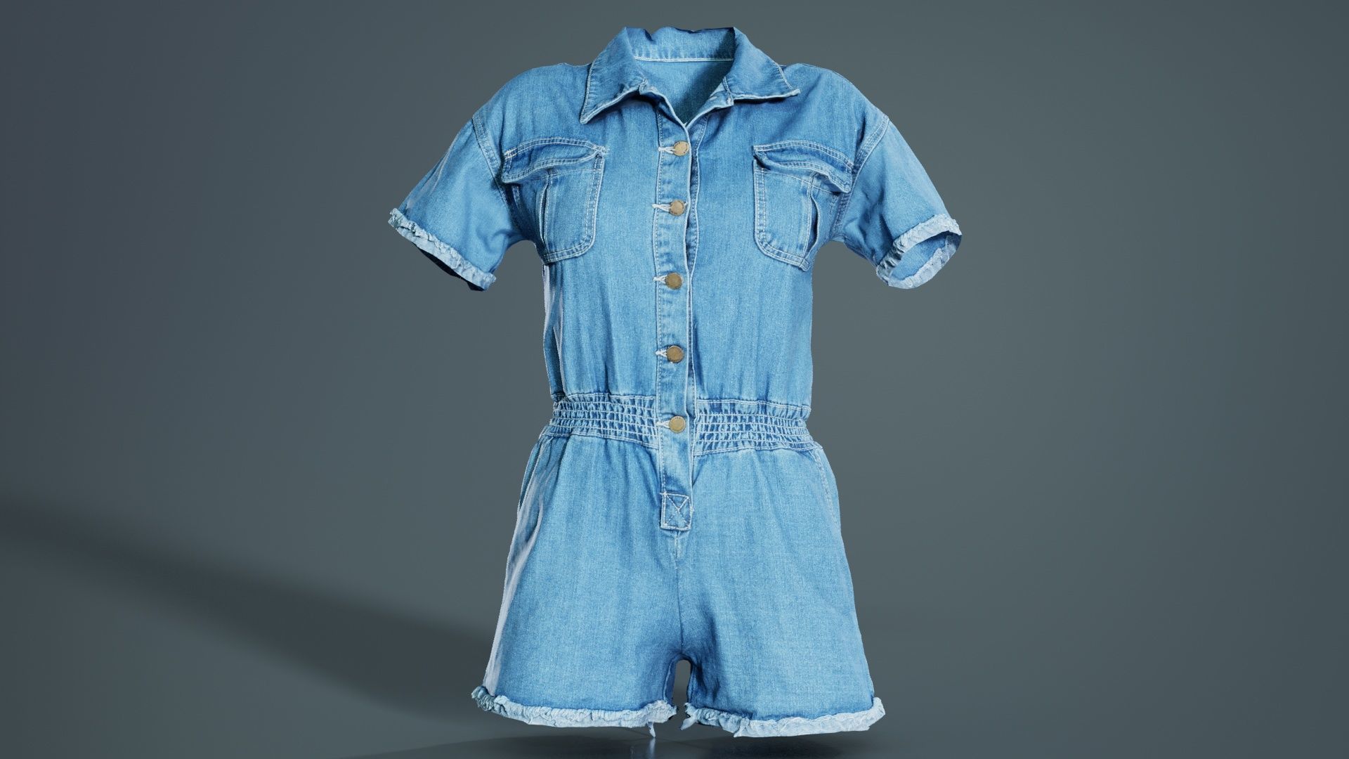 Buttoned Jeans Romper Low-poly 3D model_8
