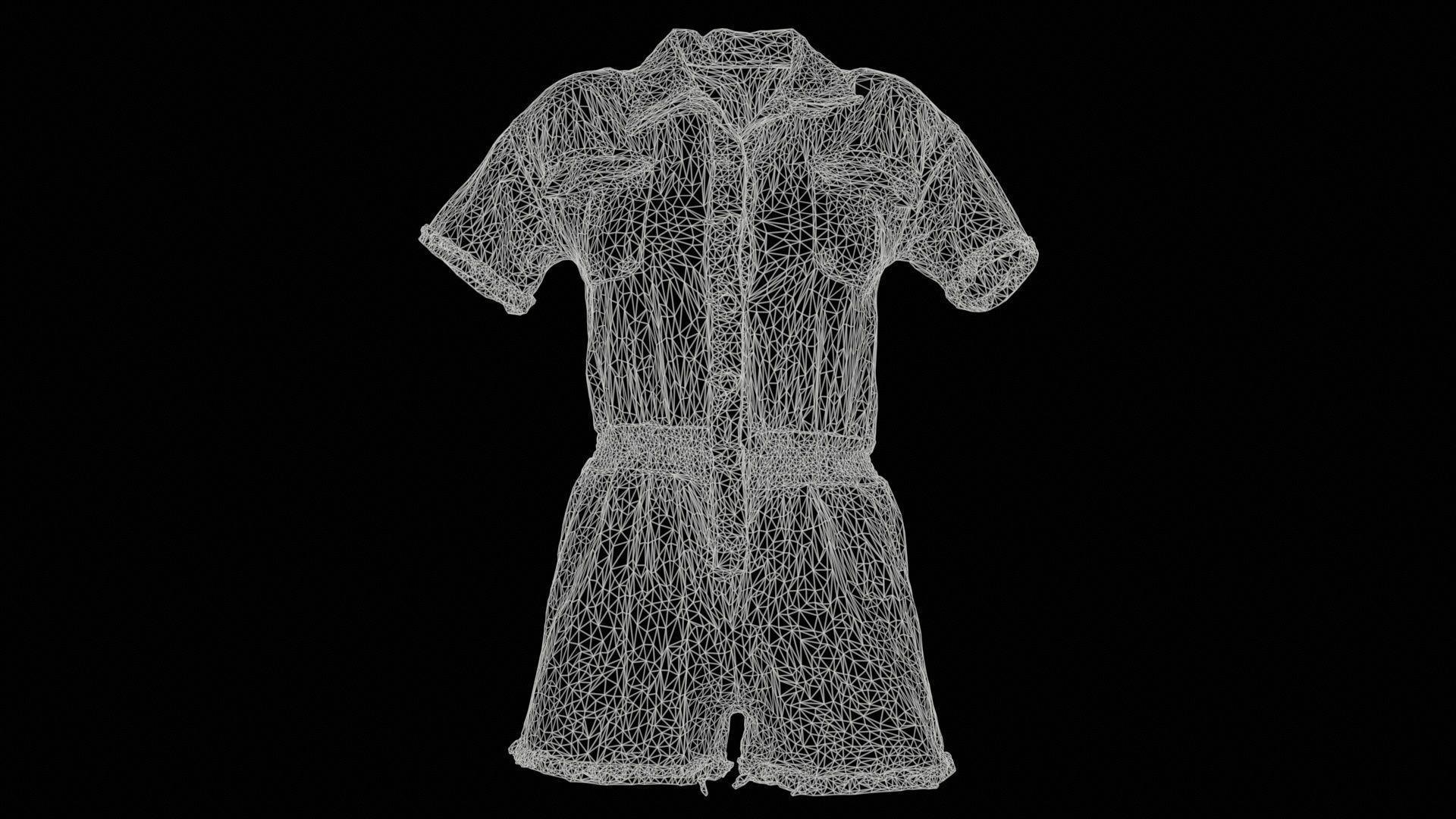 Buttoned Jeans Romper Low-poly 3D model_11