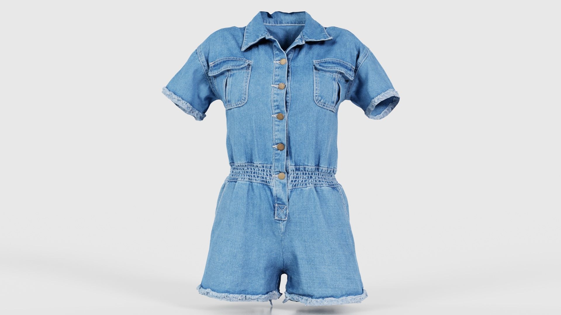 Buttoned Jeans Romper Low-poly 3D model_15